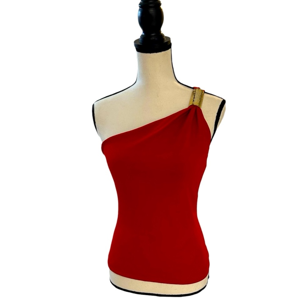 Michael Kors One Shoulder Top with Gold Tone Attached Brooch